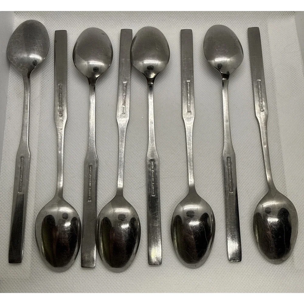 Set - 8 Iced Tea Parfait Stainless Steel Spoons Impulse Pattern Northland Oneida
